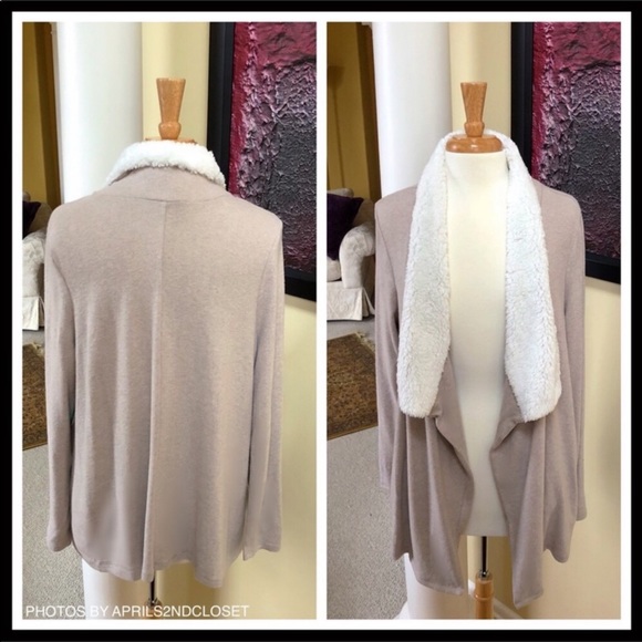 HI-LO DRAPED CARDIGAN COAT FAUX SHEARLING A2C - Picture 3 of 8